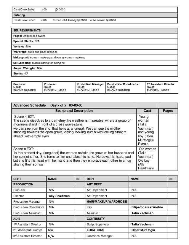 Makeup Artist Call Sheet Template